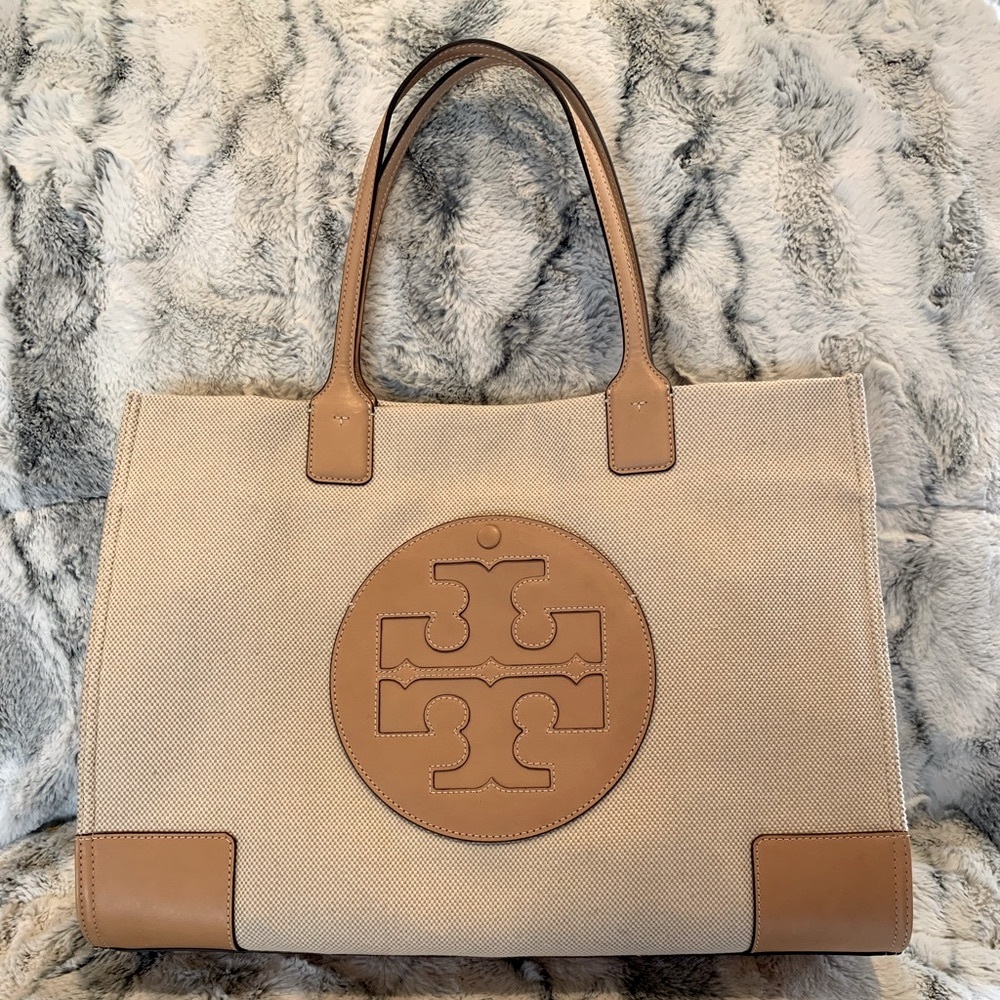 Tory Burch ELLA Natural Canvas Logo Tote Bag ~ New With Tags